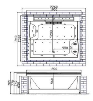 Hidromasazhna vanna Golston G-U2606L livostoronnya, 1900x1580x770 mm-2